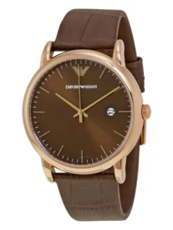 Montre Emporio Armani AR2503 Renato en or rose avec cadran et bracelet en cuir marron pour homme au Maroc.