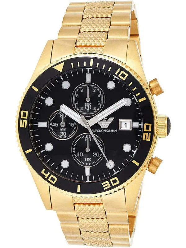 Montre Emporio Armani AR5857 Sportivo dorée avec cadran noir pour homme au Maroc.