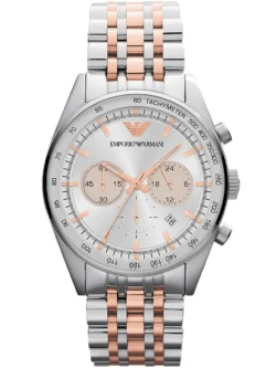 Montre Emporio Armani AR5999 Tazio bicolore en acier et or rose pour homme au Maroc.