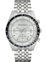 Montre Emporio Armani AR6073 Sportivo argentée avec cadran argenté et lunette noire pour homme au Maroc.
