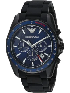 Montre Emporio Armani Homme au Maroc : Prix, Collections et Guide 2026 Montre Emporio Armani AR6121 Sigma noire avec cadran bleu et bracelet silicone pour homme au Maroc.