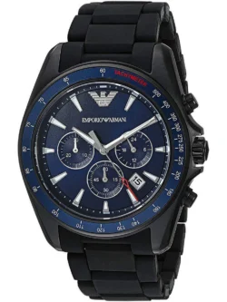 Montre Emporio Armani AR6121 Sigma noire avec cadran bleu et bracelet silicone pour homme au Maroc.