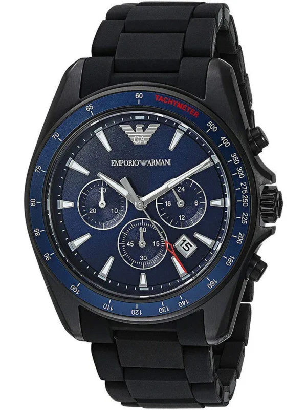 Montre Emporio Armani AR6121 Sigma noire avec cadran bleu et bracelet silicone pour homme au Maroc.