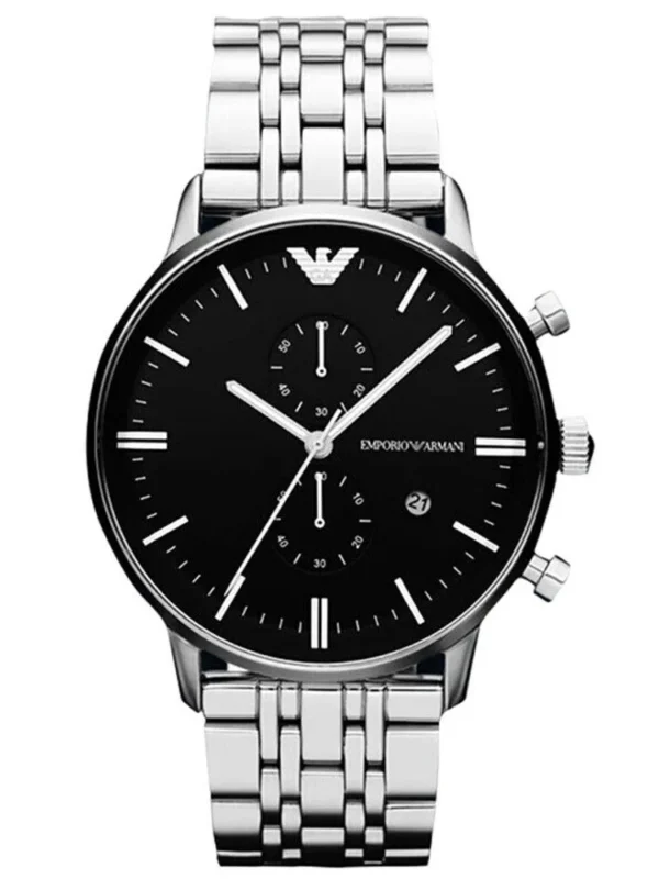 Montre Emporio Armani AR80009 argentée avec cadran noir pour homme au Maroc.