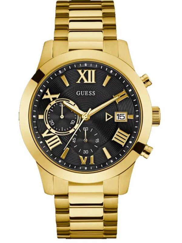Montre Guess W0668G8 Atlas dorée avec cadran noir pour homme au Maroc.