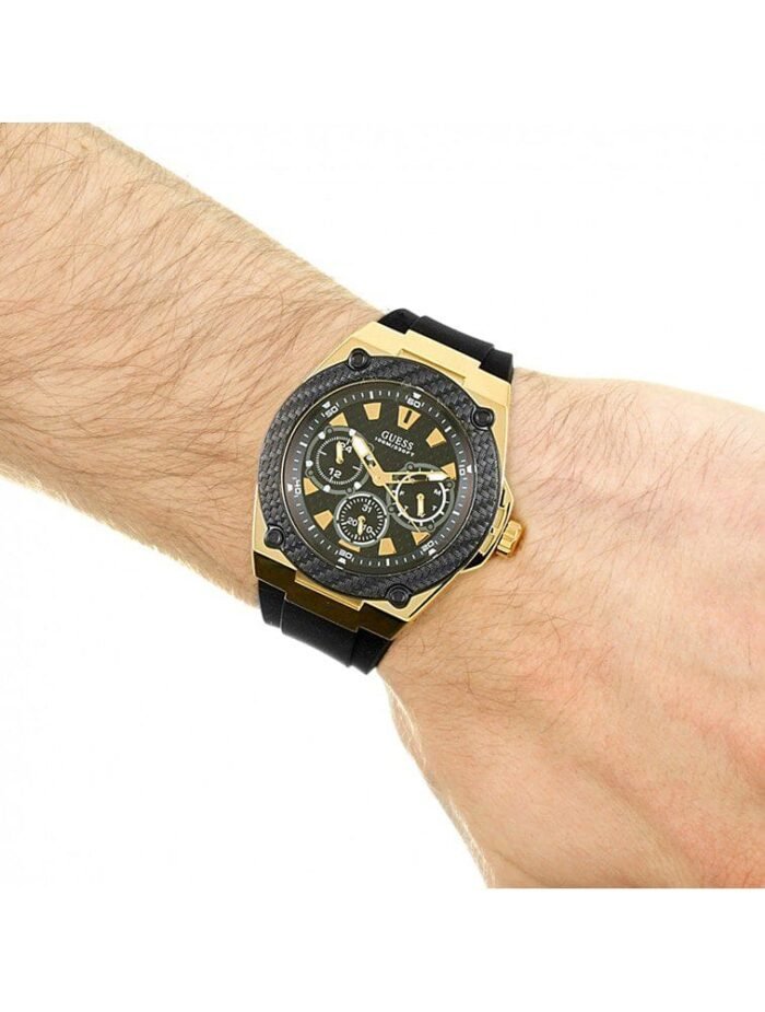 Montre Guess Homme Legacy GOLD Quartz Dial Silicone Strap Watch W1049G5