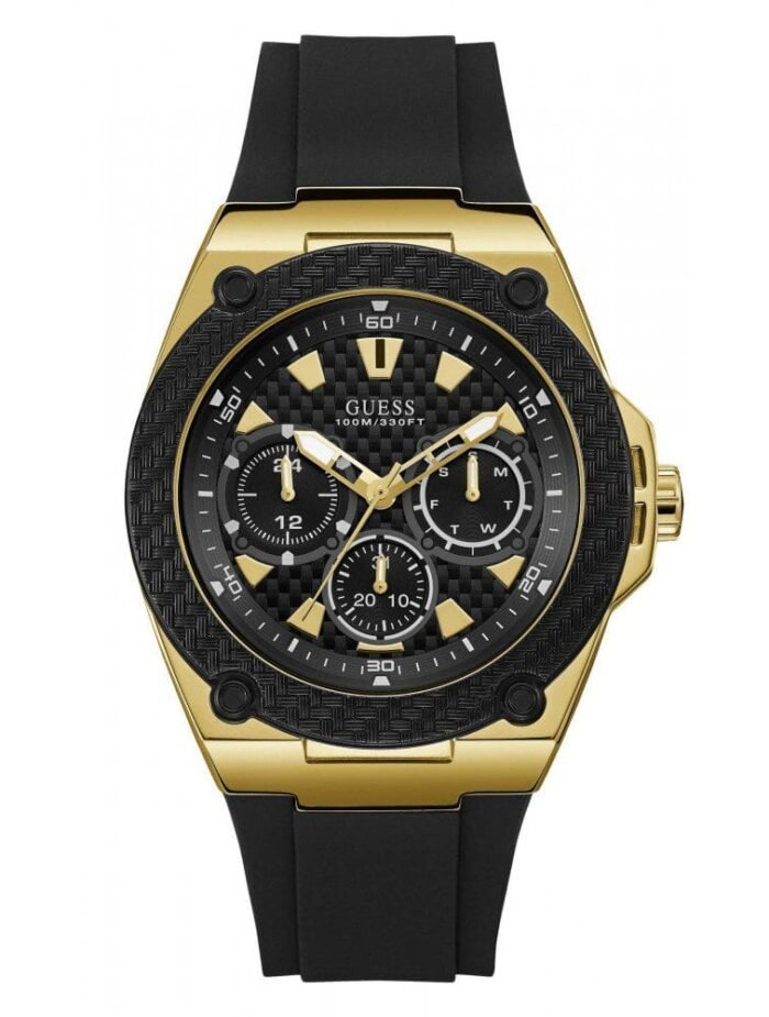 Montre Guess Homme Legacy GOLD Quartz Dial Silicone Strap Watch W1049G5
