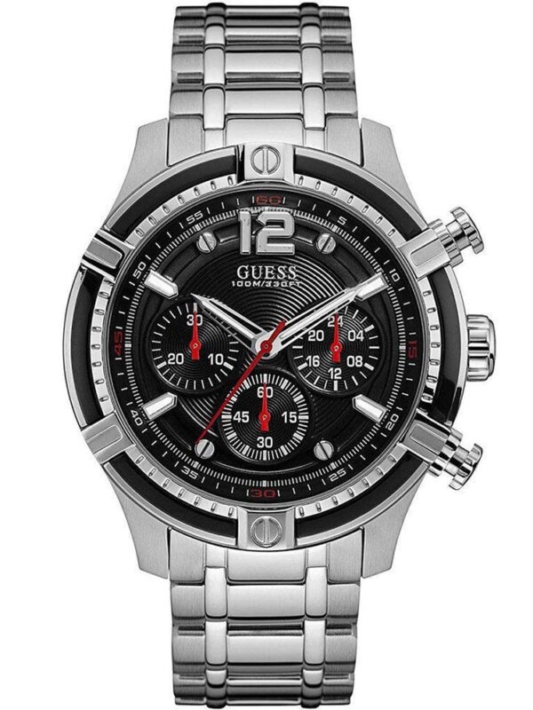 Montre Guess W0968G1 pour homme en acier inoxydable avec chronographe et cadran noir – disponible au Maroc