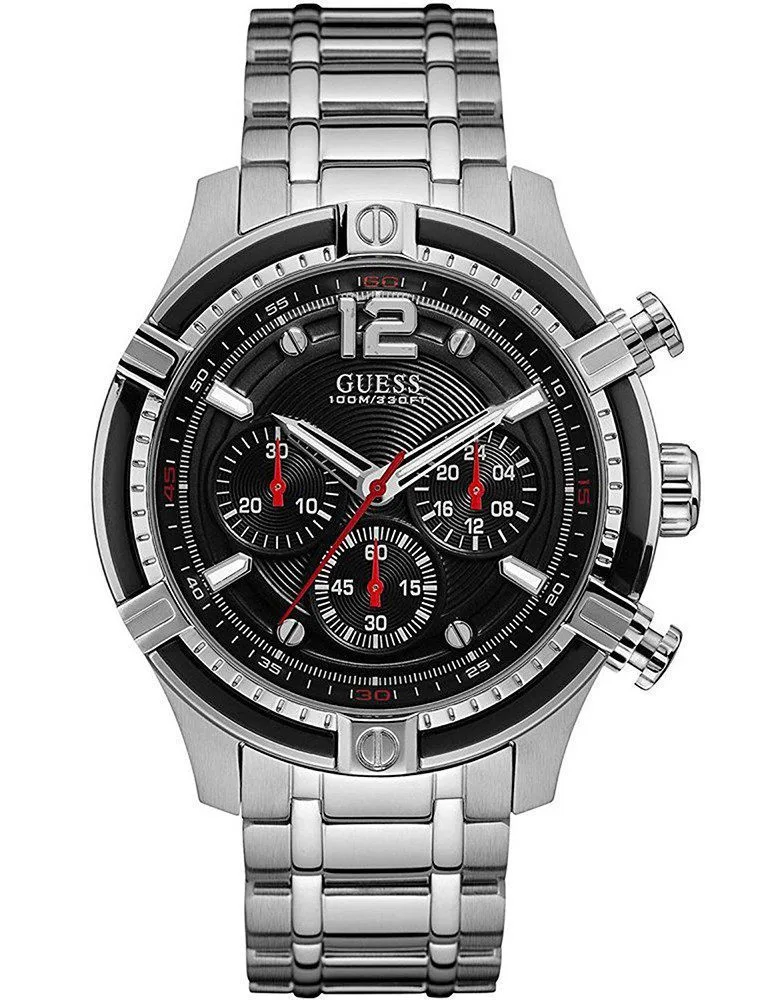 Montre Guess W0968G1 pour homme en acier inoxydable avec chronographe et cadran noir – disponible au Maroc