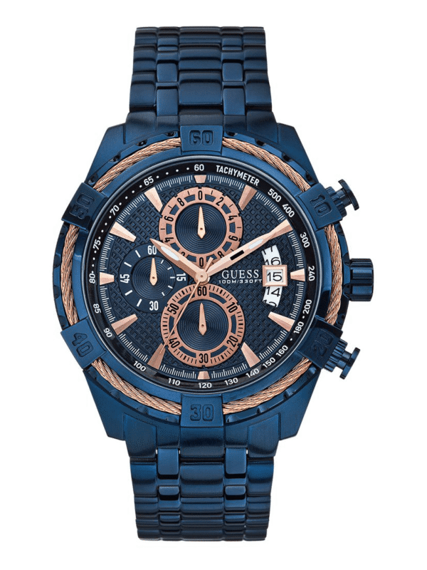 Montre Guess W0522G3 Monterey bleue avec détails en or rose pour homme au Maroc.
