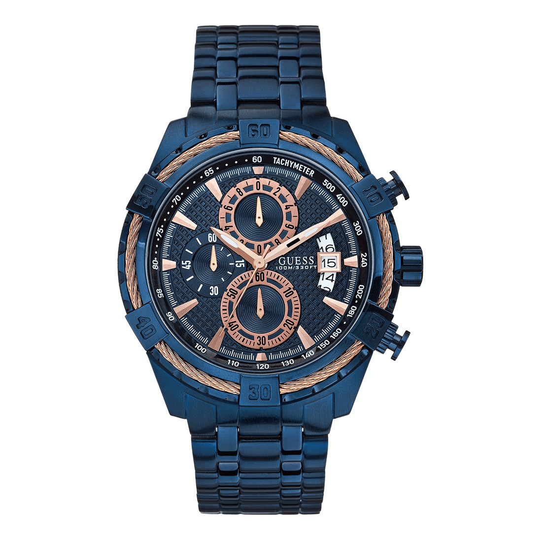Montre Homme Guess Monterey W0522G3 Bleu et Or Rose Montre Guess W0522G3 Monterey bleue avec détails en or rose pour homme au Maroc.