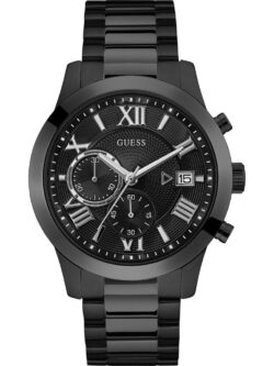 Montre Guess W0668G5 pour homme avec bracelet en silicone noir et cadran multifonction, disponible au Maroc sur Planetawatches