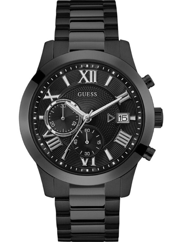 Montre Guess W0668G5 pour homme avec bracelet en silicone noir et cadran multifonction, disponible au Maroc sur Planetawatches