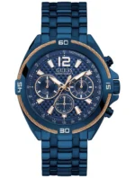 Montre Guess W1258G3 Surge bleue avec détails en or rose pour homme au Maroc.