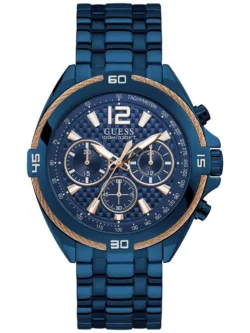Montre Guess W1258G3 Surge bleue avec détails en or rose pour homme au Maroc.