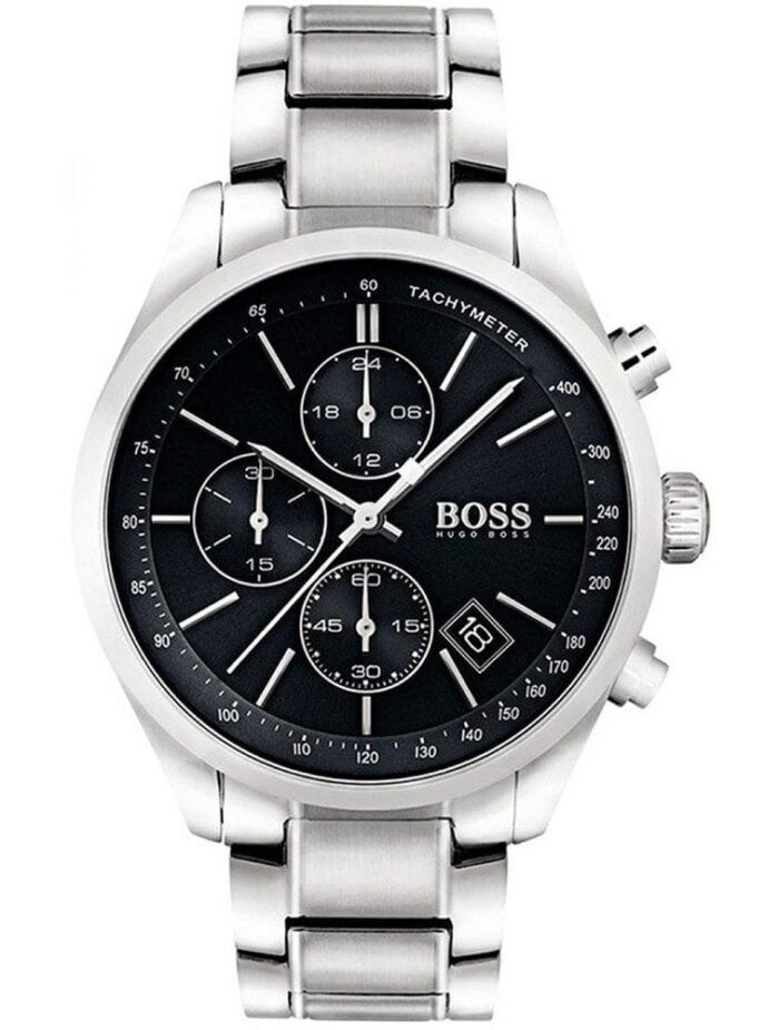 montre Hugo Boss 1513477 homme chronographe en acier inoxydable cadran noir – disponible au Maroc chez Planetawatches