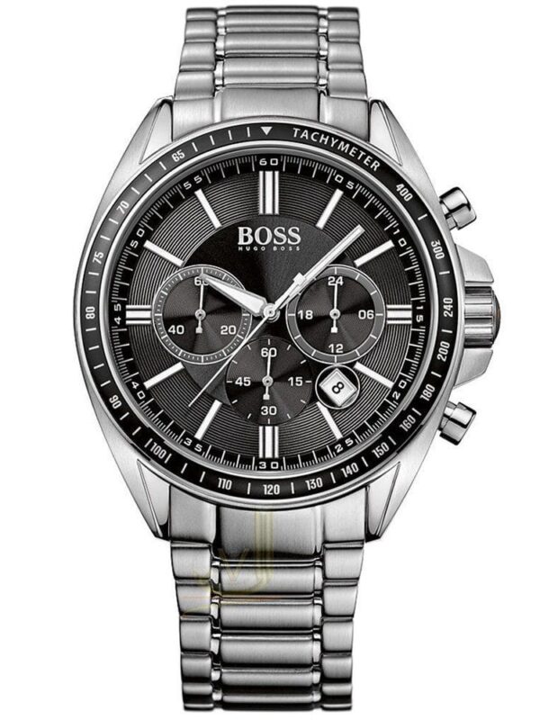 Montre Hugo Boss 1513080 avec cadran noir et bracelet acier pour homme au Maroc.