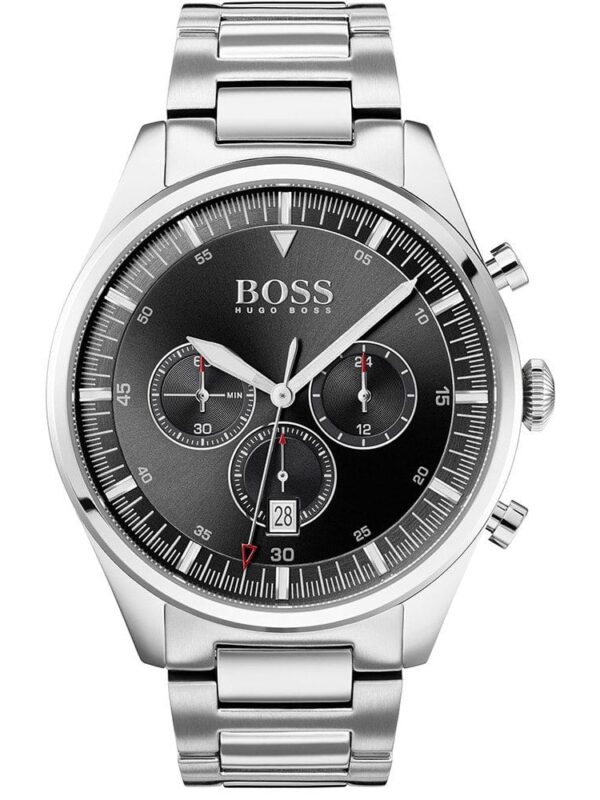 Montre Hugo Boss 1513712 avec cadran noir "panda" et bracelet acier pour homme au Maroc.