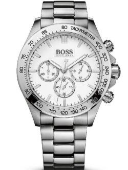 Montre Hugo Boss 1512962 pour homme chronographe avec boîtier et bracelet en acier et cadran blanc.