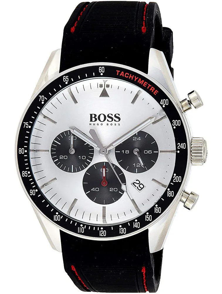 Montre Hugo Boss 1513627 avec cadran noir et bracelet silicone pour homme au Maroc.