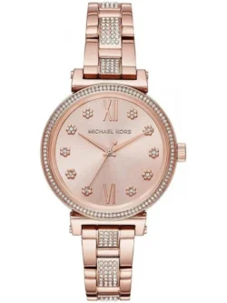 Montre Michael Kors MK3882 Sofie en or rose avec cadran à fleurs en cristal pour femme au Maroc.