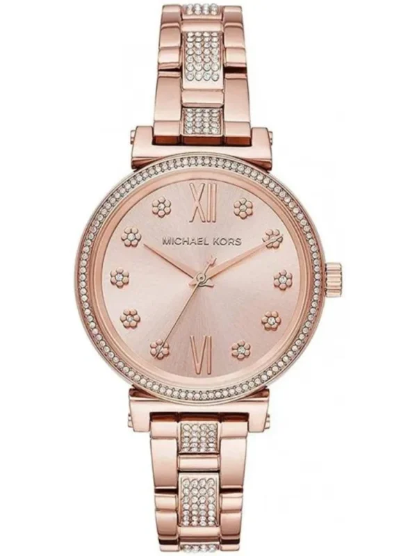 Montre Michael Kors MK3882 Sofie en or rose avec cadran à fleurs en cristal pour femme au Maroc.
