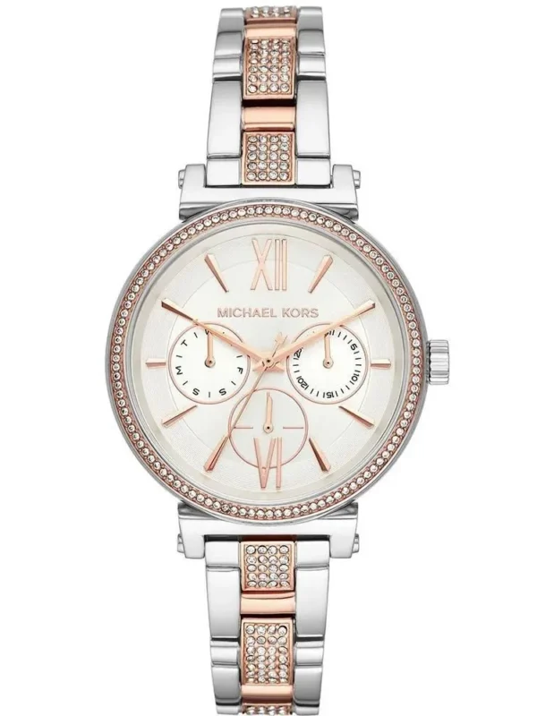 Montre Michael Kors MK4353 Lauryn acier et or rose avec bracelet pavé pour femme au Maroc.