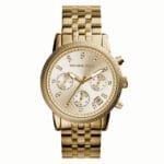 Montre Michael Kors MK5676 Ritz dorée chronographe avec index en cristal pour femme au Maroc.