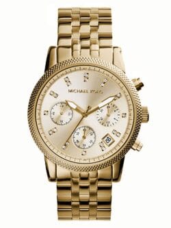 Montre Michael Kors MK5676 Ritz dorée chronographe avec index en cristal pour femme au Maroc.