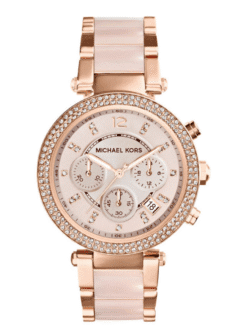 Montre Michael Kors MK5896 Maroc ton sur ton rose blush avec lunette à cristaux pour femme au Maroc.
