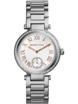 Montre Michael Kors MK5970 Skylar argentée avec détails en or rose pour femme au Maroc.