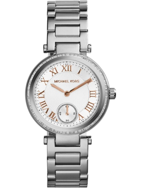 Montre Michael Kors MK5970 Skylar argentée avec détails en or rose pour femme au Maroc.