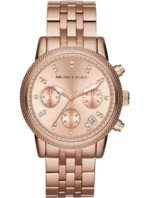 Montre Michael Kors MK6077 Ritz en or rose chronographe avec index en cristal pour femme au Maroc.
