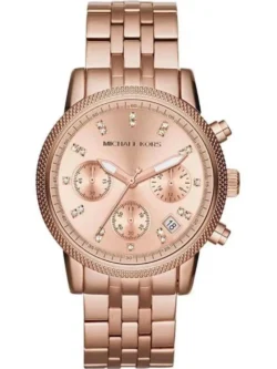 Montre Michael Kors MK6077 Ritz en or rose chronographe avec index en cristal pour femme au Maroc.