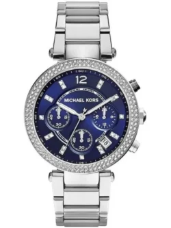 Montre Michael Kors MK6117 en acier argenté avec cadran bleu pour femme au Maroc.