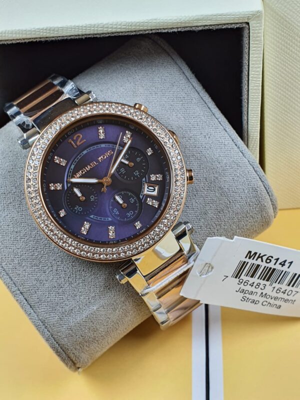 Montre Michael Kors MK6141 bicolore acier et or rose avec cadran bleu pour femme