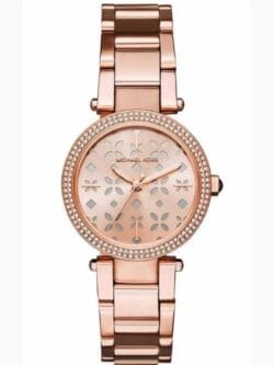 Montre Michael Kors MK6470 en or rose avec cadran à motif floral découpé pour femme au Maroc.