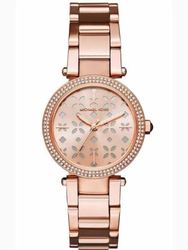 Montre Michael Kors MK6470 en or rose avec cadran à motif floral découpé pour femme au Maroc.