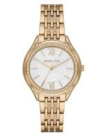 Montre Michael Kors MK7078 dorée avec cadran en nacre et bracelet pavé de cristaux pour femme au Maroc.