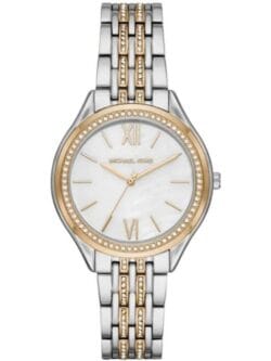 Montre Michael Kors MK7084 bicolore acier et doré avec bracelet pavé de cristaux pour femme au Maroc.