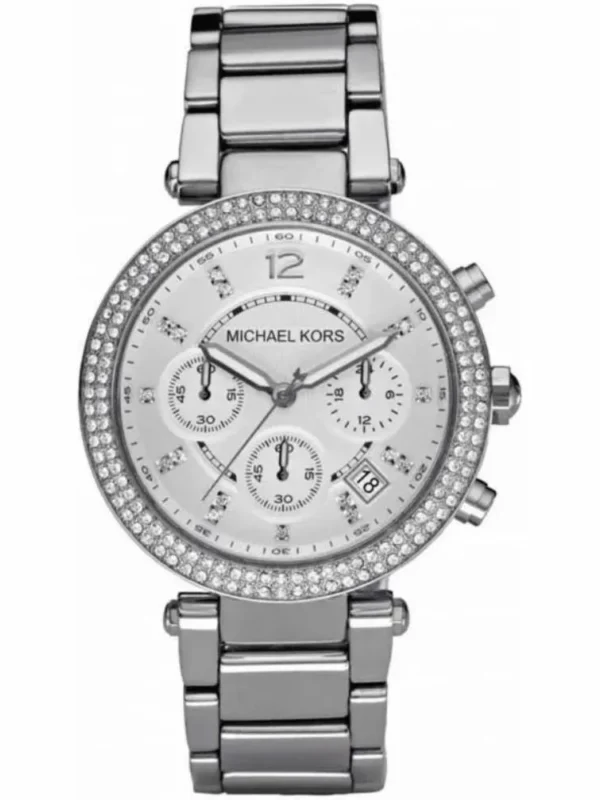 Montre Michael Kors Parker MK5353 en acier avec lunette à cristaux pour femme au Maroc.