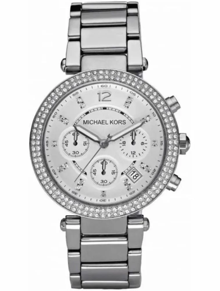 Montre Michael Kors Parker MK5353 Chronographe Femme Acier Montre Michael Kors Parker MK5353 en acier avec lunette à cristaux pour femme au Maroc.