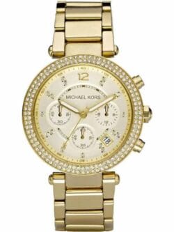 Montre Michael Kors Parker MK5354 dorée avec cadran pavé de cristaux pour femme au Maroc.