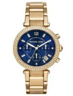 Montre Michael Kors Parker MK6262 dorée avec cadran bleu et cristaux pour femme au Maroc.