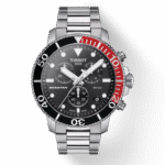 Montre Tissot Seastar 1000 Chronograph T1204171105101 cadran noir et lunette rouge/noir pour homme au Maroc.