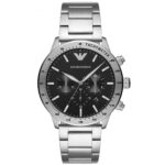 Montre Emporio Armani AR11241 pour homme avec bracelet en acier inoxydable et cadran noir chronographe - Disponible au Maroc sur Planetawatches