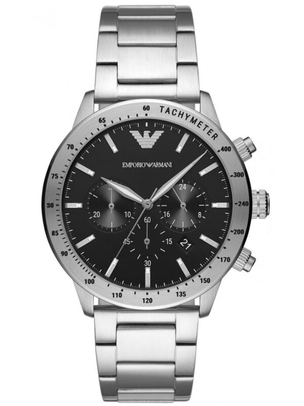 Montre Emporio Armani AR11241 pour homme avec bracelet en acier inoxydable et cadran noir chronographe - Disponible au Maroc sur Planetawatches
