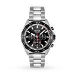 Montre Hugo Boss 1513971 pour homme, cadran noir et bracelet en acier argenté, modèle Energy chronographe
