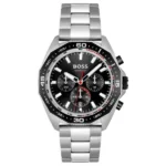 Montre Hugo Boss 1513971 Energy Chronographe argentée avec cadran noir pour homme au Maroc.