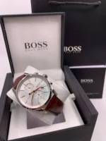 Montre Homme Hugo Boss Jet 1513280 avec cadran argenté et bracelet cuir marron foncé